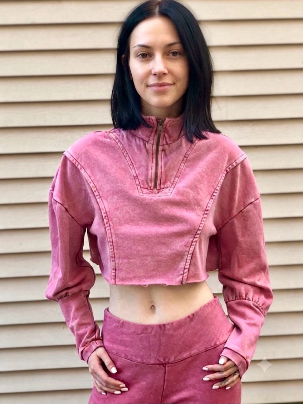 Urban Outfitters Faded Rose Cropped Quarter-Zip Pullover